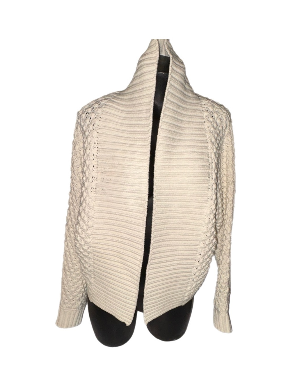 Open-Front Cream Cable Knit Women's Sweater
